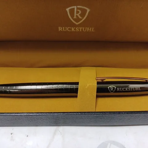 RUCKSTUHL STAINLESS STEEL LUXURY PEN IN GIFT BOX – BLACK & ROSE GOLD COLOUR CASE - HAND ASSEMBLED