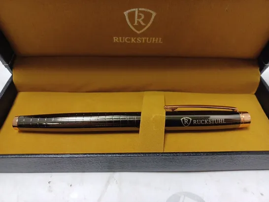 RUCKSTUHL STAINLESS STEEL LUXURY PEN IN GIFT BOX – BLACK & ROSE GOLD COLOUR CASE - HAND ASSEMBLED