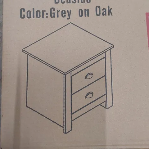 BRAND NEW BOXED 2-DRAWER BEDSIDE TABLE IN GREY/OAK - CC26 (1 BOX)