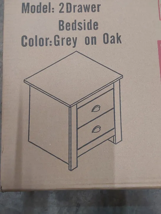 BRAND NEW BOXED 2-DRAWER BEDSIDE TABLE IN GREY/OAK - CC26 (1 BOX)