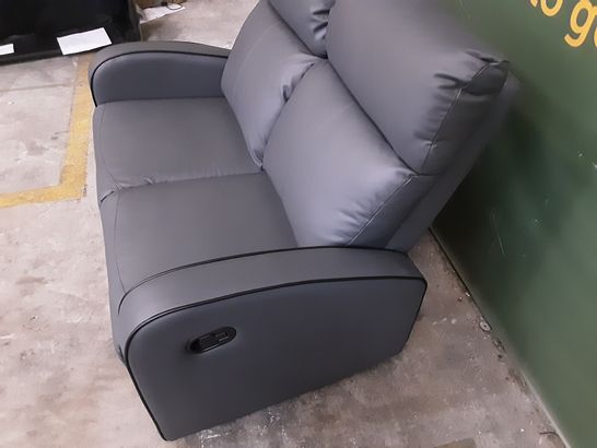 DESIGNER GREY LEATHER 2-SEATER MANUALLY RECLINING SOFA 