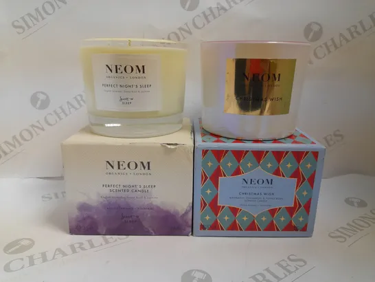 TWO NEOM SCENTED CANDLES TO INCLUDE CHRISTMAS WISH AND PERFECT NIGHTS SLEEP