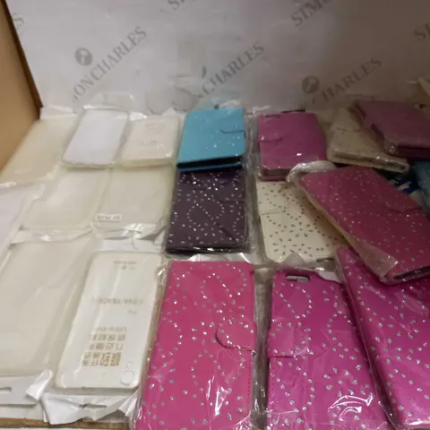 LOT OF APPROXIMATELY 50 PHONE CASES IN VARIOUS SIZES AND COLOURS TO INLCUDE CLEAR, PINK , AND BLUE
