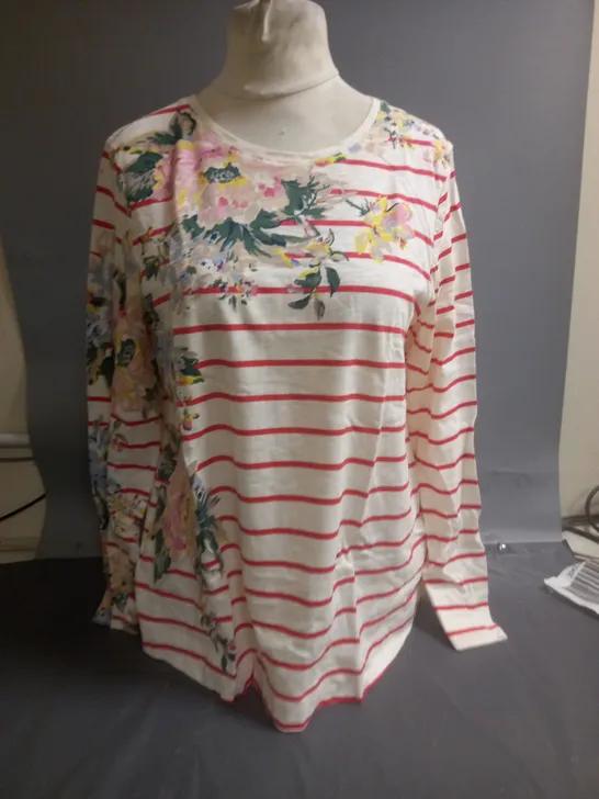 JOULES CLASSIC CREW NECK TOP PINK FLORAL STRIPE SIZE 12