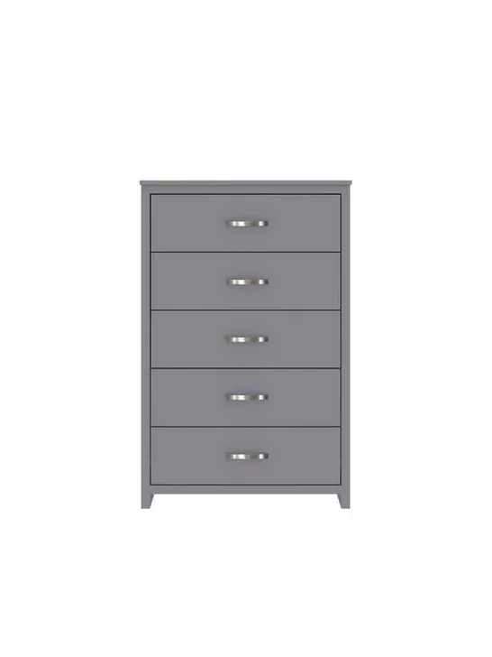 BOXED ELY 5 DRAWER CHEST - GREY