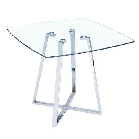 MELITO SQUARE CLEAR GLASS TOP DINING TABLE WITH CHROME LEGS90X90X76CM (2 BOXES)