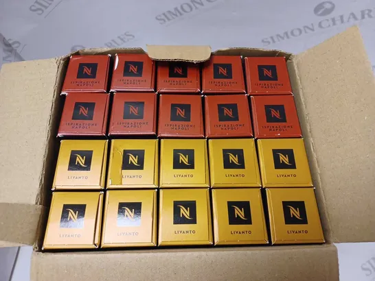 LOT OF APPROX 20 BOXES OF ASSORTED NESPRESSO COFFEE CAPSULES TO INCLUDE LIVANTO & ISPIRAZIONE NAPOLI 