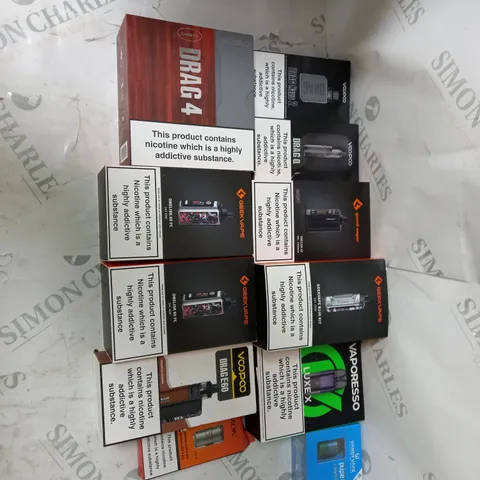 BOX OF APPROXIMATELY 10 ECIG PRODUCTS TO INCLUDE VOOPOO, VAPORESSO, SMOK