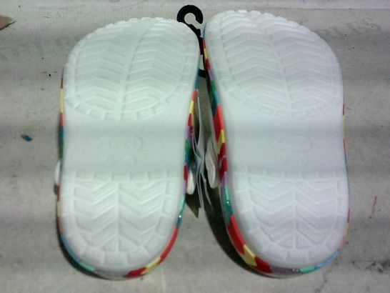 PAIR OF CROCS (WHITE WITH COLOURFUL PATTERN), SIZE 32-33 EU