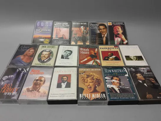 APPROXIMATELY 15 ASSORTED CASSETTE TAPES TO INCLUDE MATT MONRO, BETTE MIDLER, PAVAROTTI ETC 