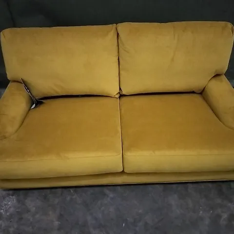 QUALITY BRITISH DESIGNED LOUNGE CO MUSTARD FABRIC 2 SEATER SOFA