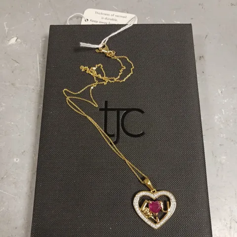 TJC FISSURE FILLED RUBY MIXED GEM HEART PENDANT NECKLACE 