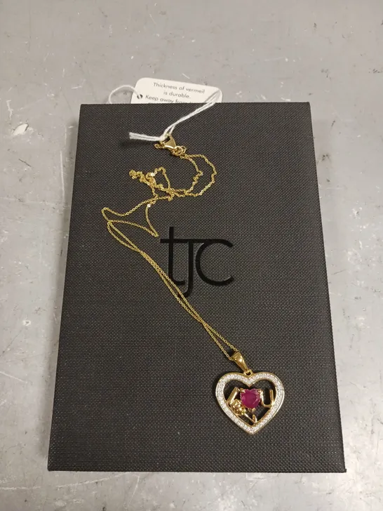 TJC FISSURE FILLED RUBY MIXED GEM HEART PENDANT NECKLACE 