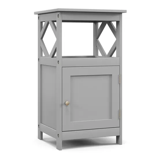 BOXED GIANTEX BATHROOM FLOOR STORAGE CABINET - VERSATILE SMALL TOWEL CABINET WITH DOOR AND SHELF - GREY