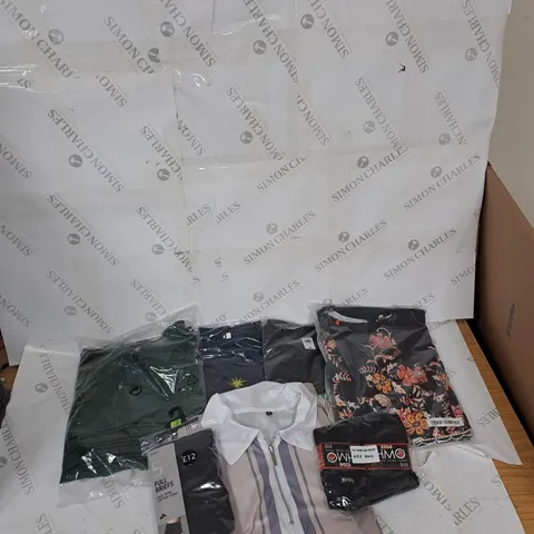 BOX OF ASSORTED CLOTHING ITEMS TO INCLUDE T-SHIRTS, POLO TOPS, SOCKS, BOXERS ETC 