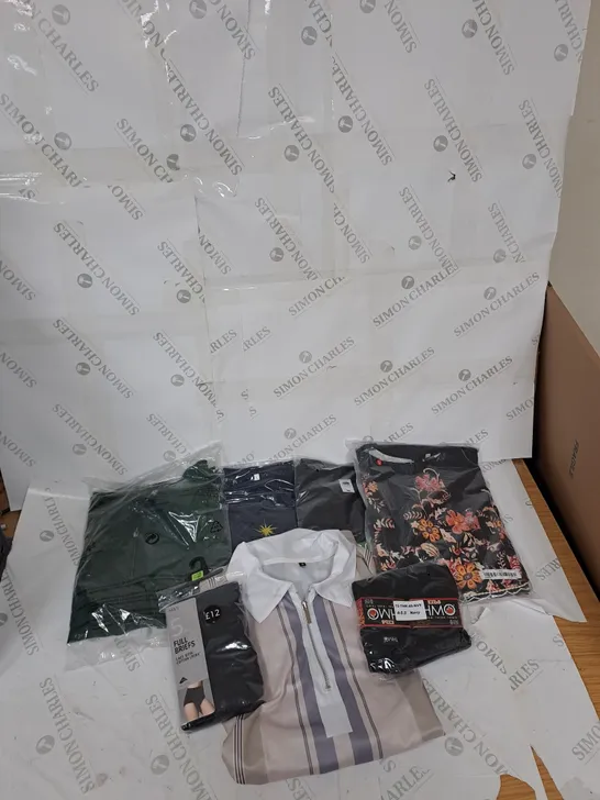 BOX OF ASSORTED CLOTHING ITEMS TO INCLUDE T-SHIRTS, POLO TOPS, SOCKS, BOXERS ETC 