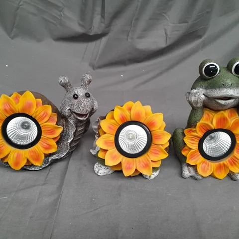 BOXED GARDEN REFLECTIONS SET OF 3 TURTLE SNAIL & FROGS SOLAR SUNFLOWER LIGHTS