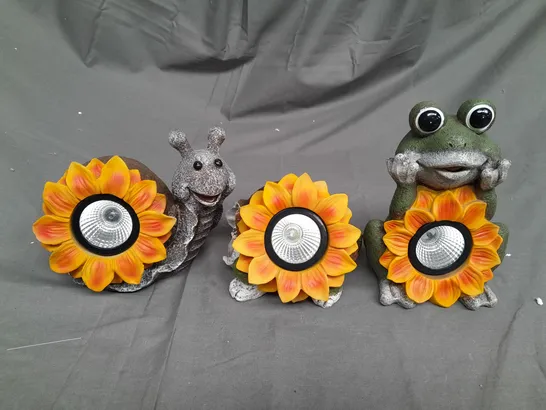 BOXED GARDEN REFLECTIONS SET OF 3 TURTLE SNAIL & FROGS SOLAR SUNFLOWER LIGHTS