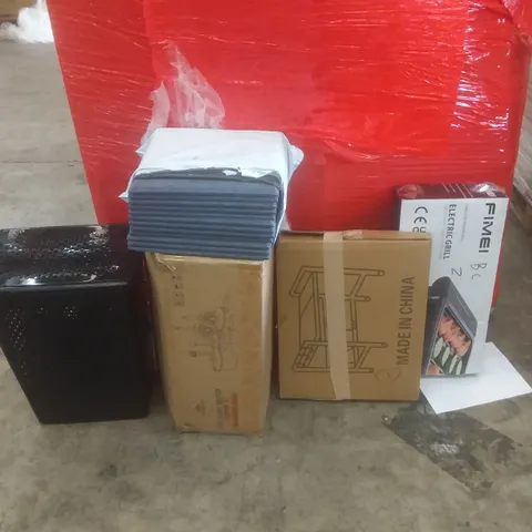 PALLET OF ASSORTED ITEMS INCLUDING ELECTRIC GRILL, ACOUSTIC PANELS, NON-STICK COOKWARE SET