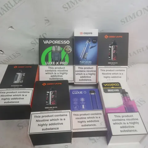 BOX OF APPROXIMATELY 15 ASSORTED E-CIGARATTES TO INCLUDE GEEKVAPE, VAPORESSO, LUXE ETC