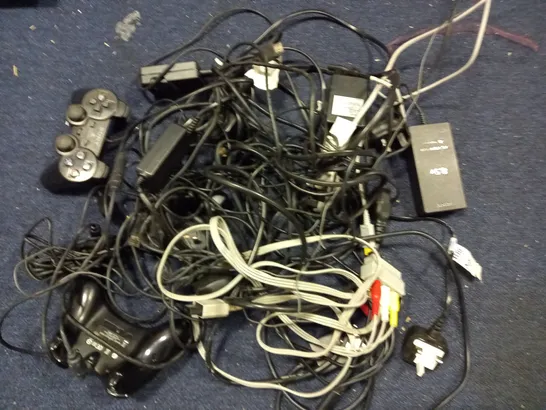 LOT OF ASSORTED GAMING ACCESSORIES TO INCLUDE CONTROLLERS, POWER CABLES, LEADS AND SENSORS