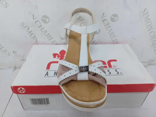 BOXED PAIR OF RIEKER WHITE/PINK SANDAL - SIZE 6.5