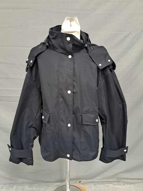 RESERVED HOODED COAT IN BLACK SIZE MEDIUM