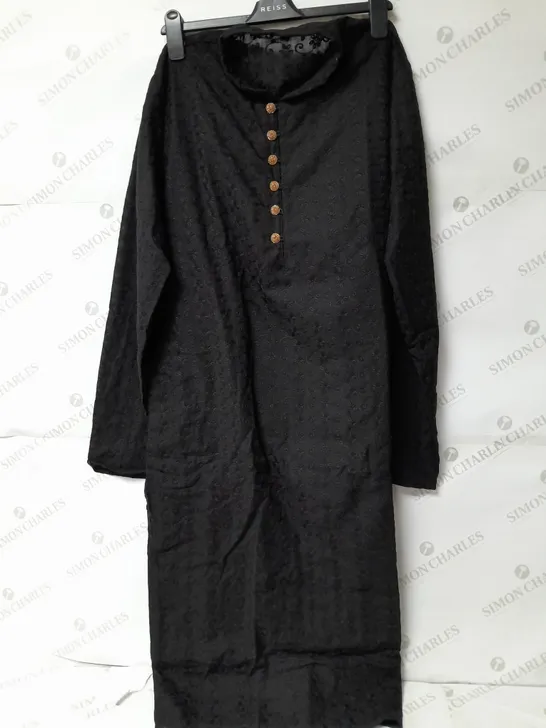 MAHIR MENSWEAR KURTA PAJAMAS IN BLACK EMBROIDERED WITH GOLD BUTTONS