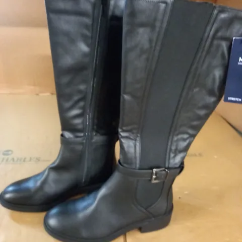 M&S STRETCH ZIP HIGH BUCKLE BOOTS IN BLACK - UK 5 1/2