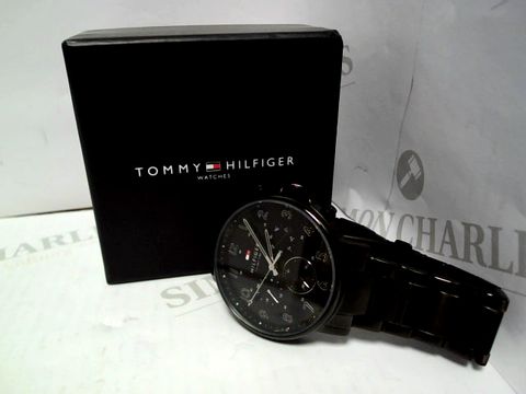 TOMMY HILFIGER BLACK CHRONOGRAPH DIAL BLACK IP STAINLESS STEEL BRACELET MENS WATCH RRP &pound;299.99