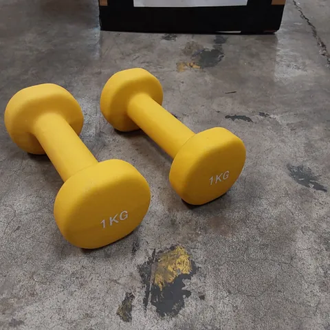 BOXED PAIR OF NEO NEOPRENE 1KG DUMBELLS IN YELLOW (1 BOX)