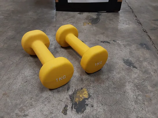 BOXED PAIR OF NEO NEOPRENE 1KG DUMBELLS IN YELLOW (1 BOX)