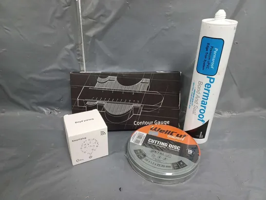 APPROXIMATELY 20 ASSORTED PRODUCTS TO INCLUDE CONTOUR GAGE, SMART PLUG, WELLCUT EXTREME CUTTING DISC, PERMAPROOF PREMIUM UPVC EDGE TRIM SYSTEM