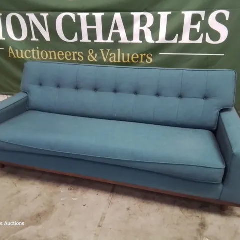 QUALITY BRITISH DESIGNER G PLAN VINTAGE FOUR SEATER SOFA TURQUOISE FABRIC 