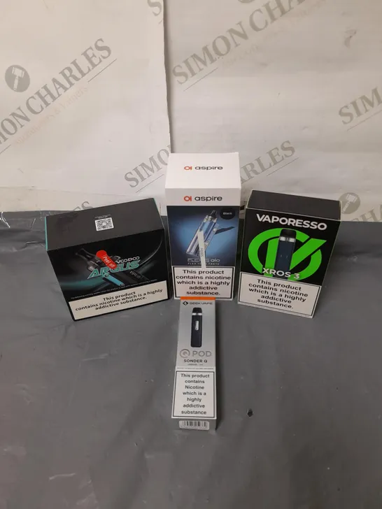 BOX OF APPROXIMATELY 15 ASSORTED E-CIGARATTES TO INCLUDE VAPORESSO, VOOPOO, ASPIRE ETC