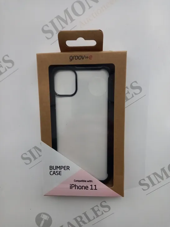 APPROXIMATELY 100 BRAND NEW BOXED AND SEALED GROOV-E TPU EDGE BLACK BUMPER CASE GV-MP003 COMPATIBLE WITH IPHONE 11 INCLUDES SHOCKPROOF PROTECTION, SCRATCH PROTECTION, WIRELESS CHARGING SUPPORT ETC.