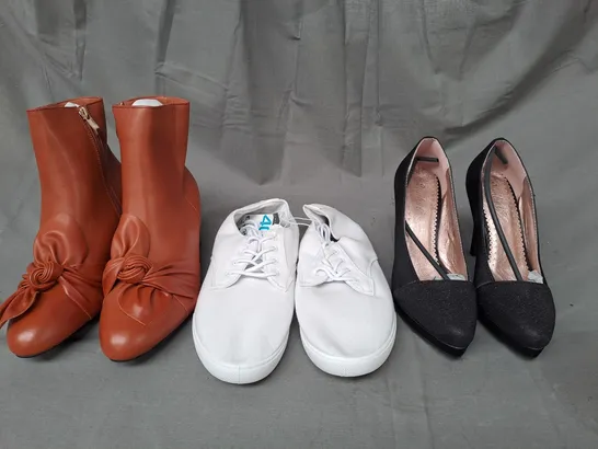 BOX OF APPROXIMATELY 10 ASSORTED PAIRS OF SHOES IN VARIOUS COLOURS, STYLES, AND SIZES