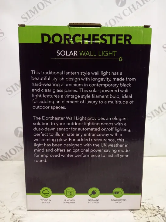 BOXED SOLARCENTRE DORCHESTER SOLAR WALL LIGHT