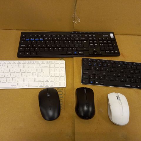 BOX OF APPROX 30 ASSORTED RAPOO ITEMS TO INCLUDE RAPOO WIRELESS KEYBOARD, RAPOO WIRED KEYBOARD, RAPOO WIRELESS MICE