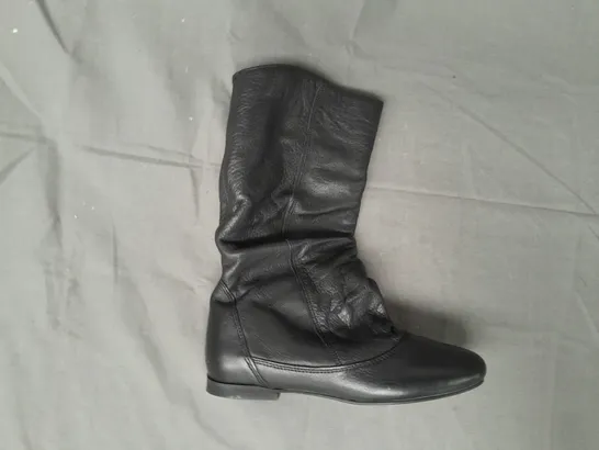 BOXED PAIR OF DUNE MELISSA SLOUCH CALF BOOTS IN BLACK EU SIZE 36