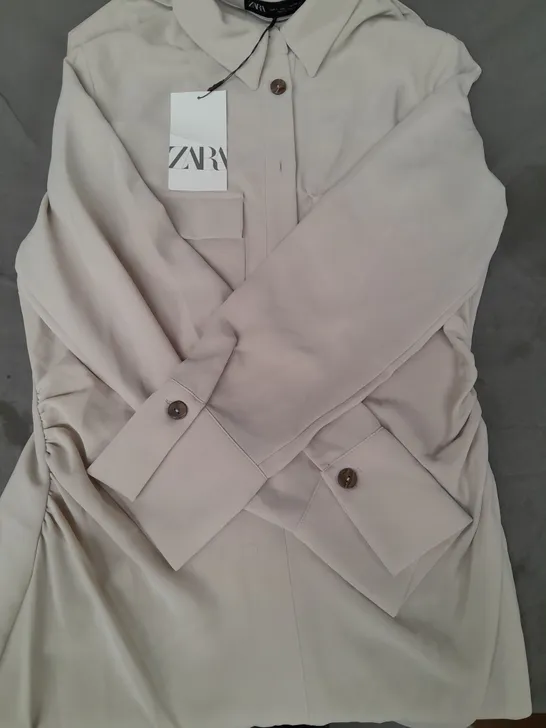 ZARA LONG OVERSHIRT IN BEIGE SIZE LARGE