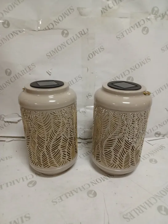 GARDEN REFLECTIONS SET OF 2 PATTERNED SOLAR LANTERNS, LEAF