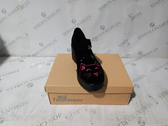 BRAND NEW BOXED PAIR OF KOI VEGAN SAI MARY JANES SALEM SPHYNX EDITION IN BLACK SUEDE - UK SIZE 6