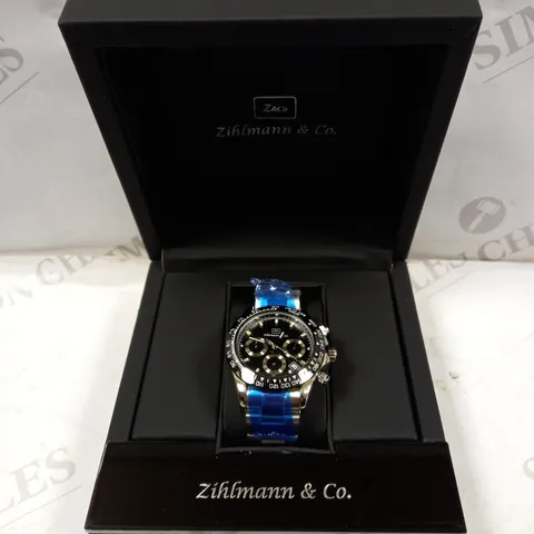 MENS ZIHLMANN & CO Z400 WATCH – MULTI FUNCTION MOVEMENT – STAINLESS STEEL STRAP – BLACK DIAL – 3ATM WATER RESISTANT