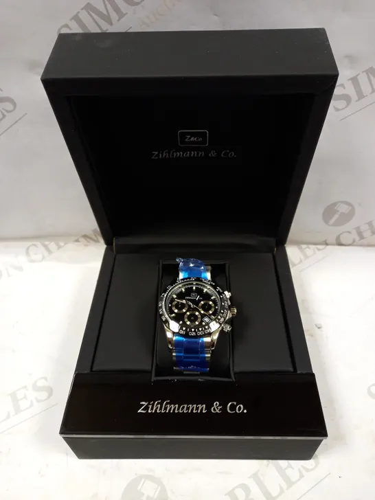 MENS ZIHLMANN & CO Z400 WATCH – MULTI FUNCTION MOVEMENT – STAINLESS STEEL STRAP – BLACK DIAL – 3ATM WATER RESISTANT