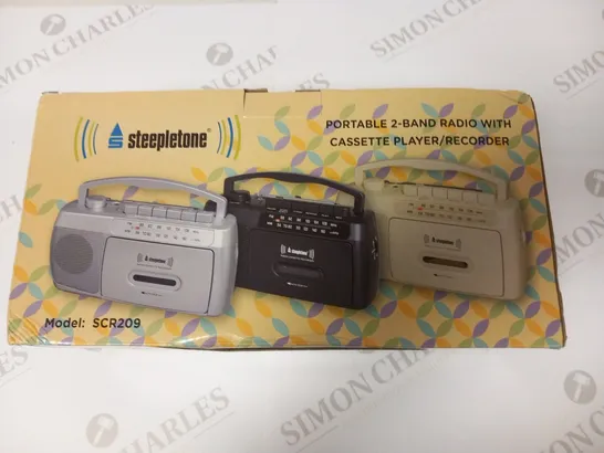 BOXED STEEPLETONE PORTABLE 2 BAND RADIO WITH CASETTE PLAYER/RECORDER SCR209