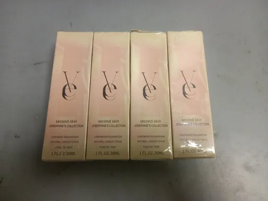 LOT OF 4 VEE BEAUTY SECOND SKIN LONGWEAR  30ML FOUNDATIONS