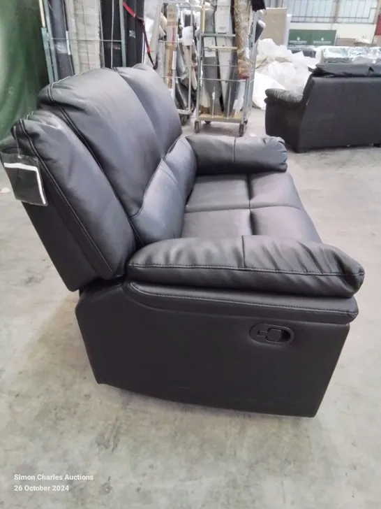 QUALITY DESIGNER 2 SEATER BLACK FAUX LEATHER UPHOLSTERED RECLINER SOFA 