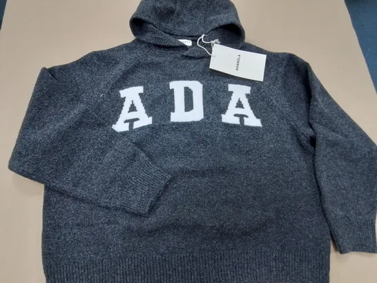 ADANOLA OVERSIZED KNIT HOODIE IN DARK GREY/CREAM - S