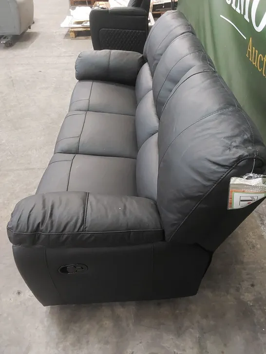 DESIGNER LEIGHTON 3 SEATER MANUAL RECLINER LEATHER UPHOLSTERED SOFA - BLACK